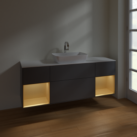 Тумба под раковину Villeroy & Boch Finion 160х50,1 см с подсветкой МДФ антрацит матовый лак/стекло белое матовое F861HFGK