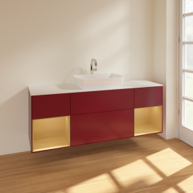 Тумба под раковину Villeroy & Boch Finion 160х50,1 см с подсветкой МДФ пион матовый лак/стекло белое матовое F861HFHB