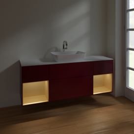 Тумба под раковину Villeroy & Boch Finion 160х50,1 см с подсветкой МДФ пион матовый лак/стекло белое матовое F861HFHB