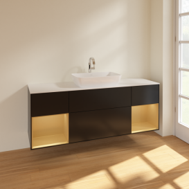 Тумба под раковину Villeroy & Boch Finion 160х50,1 см с подсветкой МДФ черный матовый лак/стекло белое матовое F861HFPD