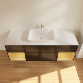 Тумба под раковину Villeroy & Boch Finion 160х50,1 см с подсветкой МДФ черный матовый лак/стекло белое матовое F861HFPD