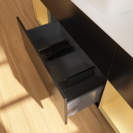 Тумба под раковину Villeroy & Boch Finion 160х50,1 см с подсветкой МДФ черный матовый лак/стекло белое матовое F861HFPD