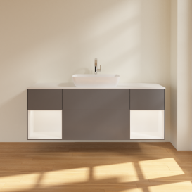 Тумба под раковину Villeroy & Boch Finion 160х50,1 см с подсветкой МДФ антрацит матовый лак/стекло белое матовое F861MTGK