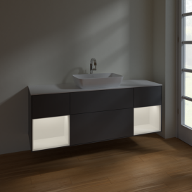 Тумба под раковину Villeroy & Boch Finion 160х50,1 см с подсветкой МДФ антрацит матовый лак/стекло белое матовое F861MTGK
