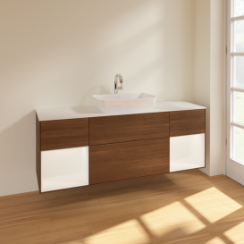 Тумба под раковину Villeroy & Boch Finion 160х50,1 см с подсветкой МДФ шпон грецкого ореха/стекло белое матовое F861MTGN