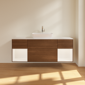 Тумба под раковину Villeroy & Boch Finion 160х50,1 см с подсветкой МДФ шпон грецкого ореха/стекло белое матовое F861MTGN