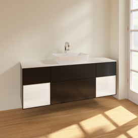 Тумба под раковину Villeroy & Boch Finion 160х50,1 см с подсветкой МДФ черный матовый лак/стекло белое матовое F861MTPD