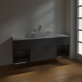 Тумба под раковину Villeroy & Boch Finion 160х50,1 см с подсветкой МДФ антрацит матовый лак/стекло белое матовое F861PDGK