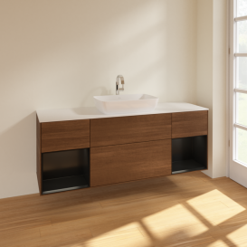 Тумба под раковину Villeroy & Boch Finion 160х50,1 см с подсветкой МДФ шпон грецкого ореха/стекло белое матовое F861PDGN