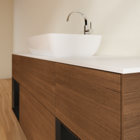 Тумба под раковину Villeroy & Boch Finion 160х50,1 см с подсветкой МДФ шпон грецкого ореха/стекло белое матовое F861PDGN