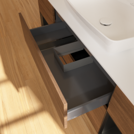 Тумба под раковину Villeroy & Boch Finion 160х50,1 см с подсветкой МДФ шпон грецкого ореха/стекло белое матовое F861PDGN