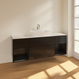 Тумба под раковину Villeroy & Boch Finion 160х50,1 см с подсветкой МДФ черный матовый лак/стекло белое матовое F861PDPD