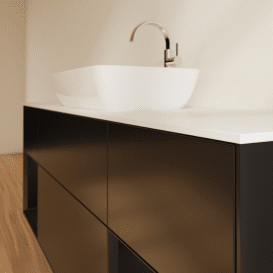 Тумба під раковину Villeroy & Boch Finion 160х50,1 см із підсвічуванням МДФ чорний матовий лак/скло біле матове F861PDPD