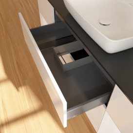 Тумба под раковину Villeroy & Boch Finion 160х50,1 см с подсветкой МДФ глянцевый белый лак/стекло черное матовое F862GFGF