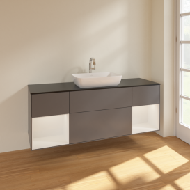 Тумба под раковину Villeroy & Boch Finion 160х50,1 см с подсветкой МДФ антрацит матовый лак/стекло черное матовое F862GFGK