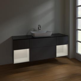 Тумба под раковину Villeroy & Boch Finion 160х50,1 см с подсветкой МДФ антрацит матовый лак/стекло черное матовое F862GFGK