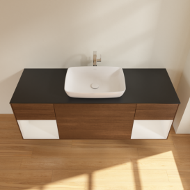 Тумба под раковину Villeroy & Boch Finion 160х50,1 см с подсветкой МДФ шпон грецкого ореха/стекло черное матовое F862GFGN