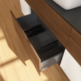 Тумба под раковину Villeroy & Boch Finion 160х50,1 см с подсветкой МДФ шпон грецкого ореха/стекло черное матовое F862GFGN