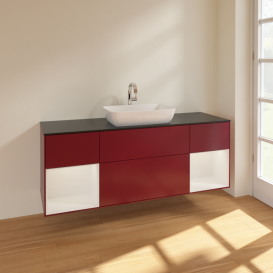 Тумба под раковину Villeroy & Boch Finion 160х50,1 см с подсветкой МДФ пион матовый лак/стекло черное матовое F862GFHB