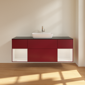 Тумба под раковину Villeroy & Boch Finion 160х50,1 см с подсветкой МДФ пион матовый лак/стекло черное матовое F862GFHB