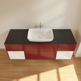 Тумба под раковину Villeroy & Boch Finion 160х50,1 см с подсветкой МДФ пион матовый лак/стекло черное матовое F862GFHB