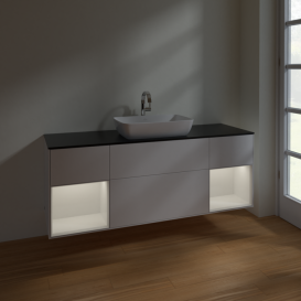 Тумба под раковину Villeroy & Boch Finion 160х50,1 см с подсветкой МДФ белый матовый лак/стекло черное матовое F862GFMT