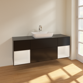 Тумба под раковину Villeroy & Boch Finion 160х50,1 см с подсветкой МДФ черный матовый лак/стекло черное матовое F862GFPD