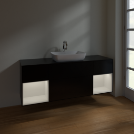 Тумба под раковину Villeroy & Boch Finion 160х50,1 см с подсветкой МДФ черный матовый лак/стекло черное матовое F862GFPD
