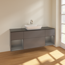 Тумба под раковину Villeroy & Boch Finion 160х50,1 см с подсветкой МДФ антрацит матовый лак/стекло черное матовое F862GKGK