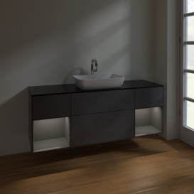 Тумба под раковину Villeroy & Boch Finion 160х50,1 см с подсветкой МДФ антрацит матовый лак/стекло черное матовое F862GKGK
