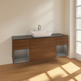 Тумба под раковину Villeroy & Boch Finion 160х50,1 см с подсветкой МДФ шпон грецкого ореха/стекло черное матовое F862GKGN