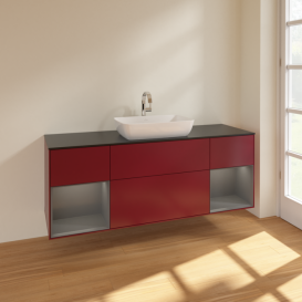 Тумба под раковину Villeroy & Boch Finion 160х50,1 см с подсветкой МДФ пион матовый лак/стекло черное матовое F862GKHB