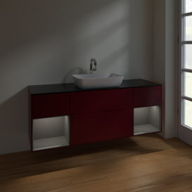 Тумба под раковину Villeroy & Boch Finion 160х50,1 см с подсветкой МДФ пион матовый лак/стекло черное матовое F862GKHB