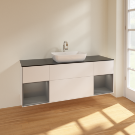 Тумба под раковину Villeroy & Boch Finion 160х50,1 см с подсветкой МДФ белый матовый лак/стекло черное матовое F862GKMT