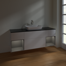 Тумба под раковину Villeroy & Boch Finion 160х50,1 см с подсветкой МДФ белый матовый лак/стекло черное матовое F862GKMT