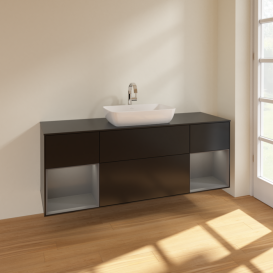 Тумба под раковину Villeroy & Boch Finion 160х50,1 см с подсветкой МДФ черный матовый лак/стекло черное матовое F862GKPD