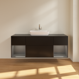 Тумба под раковину Villeroy & Boch Finion 160х50,1 см с подсветкой МДФ черный матовый лак/стекло черное матовое F862GKPD