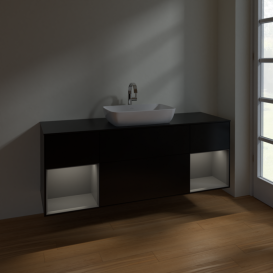Тумба под раковину Villeroy & Boch Finion 160х50,1 см с подсветкой МДФ черный матовый лак/стекло черное матовое F862GKPD