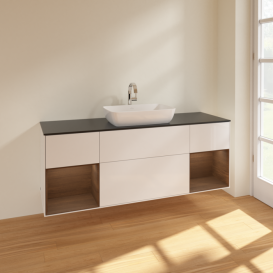 Тумба под раковину Villeroy & Boch Finion 160х50,1 см с подсветкой МДФ глянцевый белый лак/стекло черное матовое F862GNGF