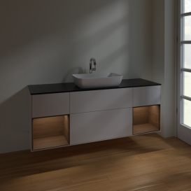 Тумба под раковину Villeroy & Boch Finion 160х50,1 см с подсветкой МДФ глянцевый белый лак/стекло черное матовое F862GNGF