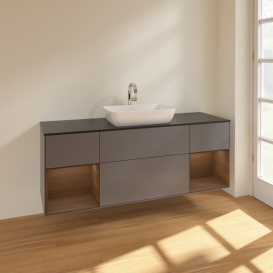 Тумба под раковину Villeroy & Boch Finion 160х50,1 см с подсветкой МДФ антрацит матовый лак/стекло черное матовое F862GNGK