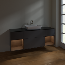 Тумба под раковину Villeroy & Boch Finion 160х50,1 см с подсветкой МДФ антрацит матовый лак/стекло черное матовое F862GNGK