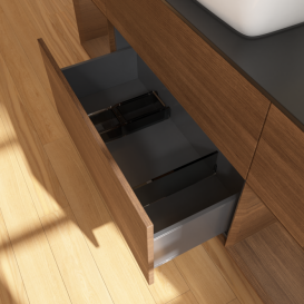 Тумба под раковину Villeroy & Boch Finion 160х50,1 см с подсветкой МДФ шпон грецкого ореха/стекло черное матовое F862GNGN