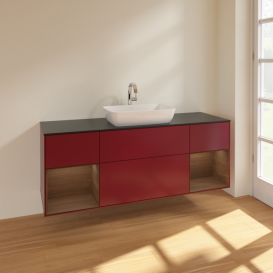 Тумба под раковину Villeroy & Boch Finion 160х50,1 см с подсветкой МДФ пион матовый лак/стекло черное матовое F862GNHB