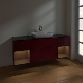 Тумба под раковину Villeroy & Boch Finion 160х50,1 см с подсветкой МДФ пион матовый лак/стекло черное матовое F862GNHB