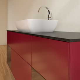 Тумба под раковину Villeroy & Boch Finion 160х50,1 см с подсветкой МДФ пион матовый лак/стекло черное матовое F862GNHB