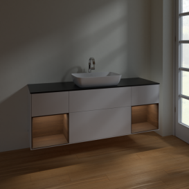 Тумба под раковину Villeroy & Boch Finion 160х50,1 см с подсветкой МДФ белый матовый лак/стекло черное матовое F862GNMT