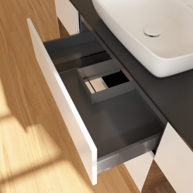 Тумба под раковину Villeroy & Boch Finion 160х50,1 см с подсветкой МДФ белый матовый лак/стекло черное матовое F862GNMT