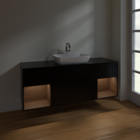 Тумба под раковину Villeroy & Boch Finion 160х50,1 см с подсветкой МДФ черный матовый лак/стекло черное матовое F862GNPD