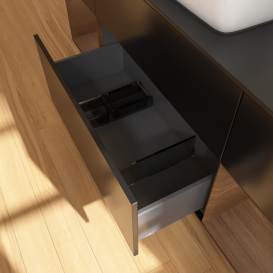 Тумба под раковину Villeroy & Boch Finion 160х50,1 см с подсветкой МДФ черный матовый лак/стекло черное матовое F862GNPD